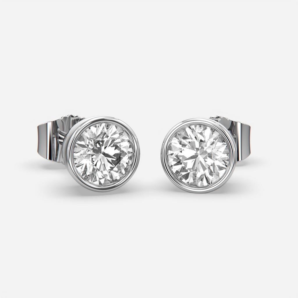 2.00 Ct D VS1 Round Full Bezel Diamond Studs, in white gold, front view