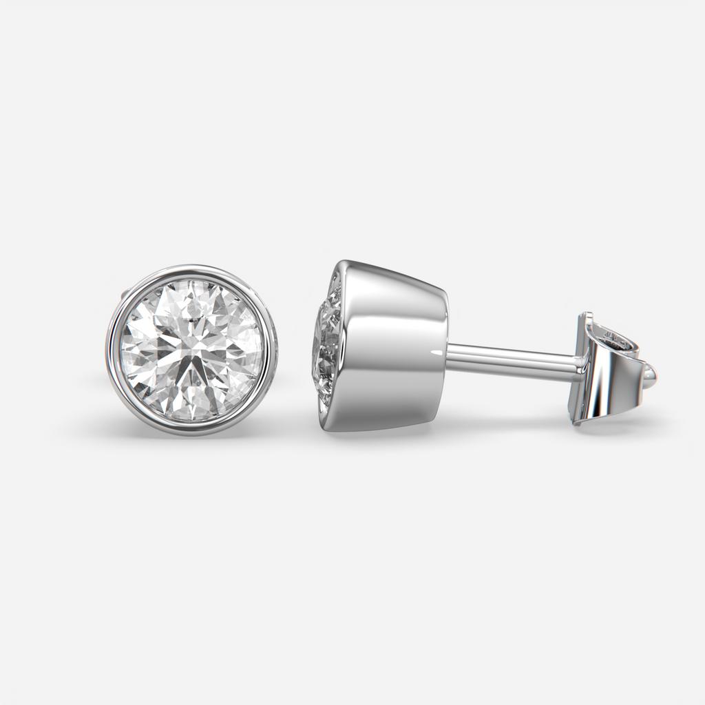 2.00 Ct D VS1 Round Full Bezel Diamond Studs, in white gold, front view