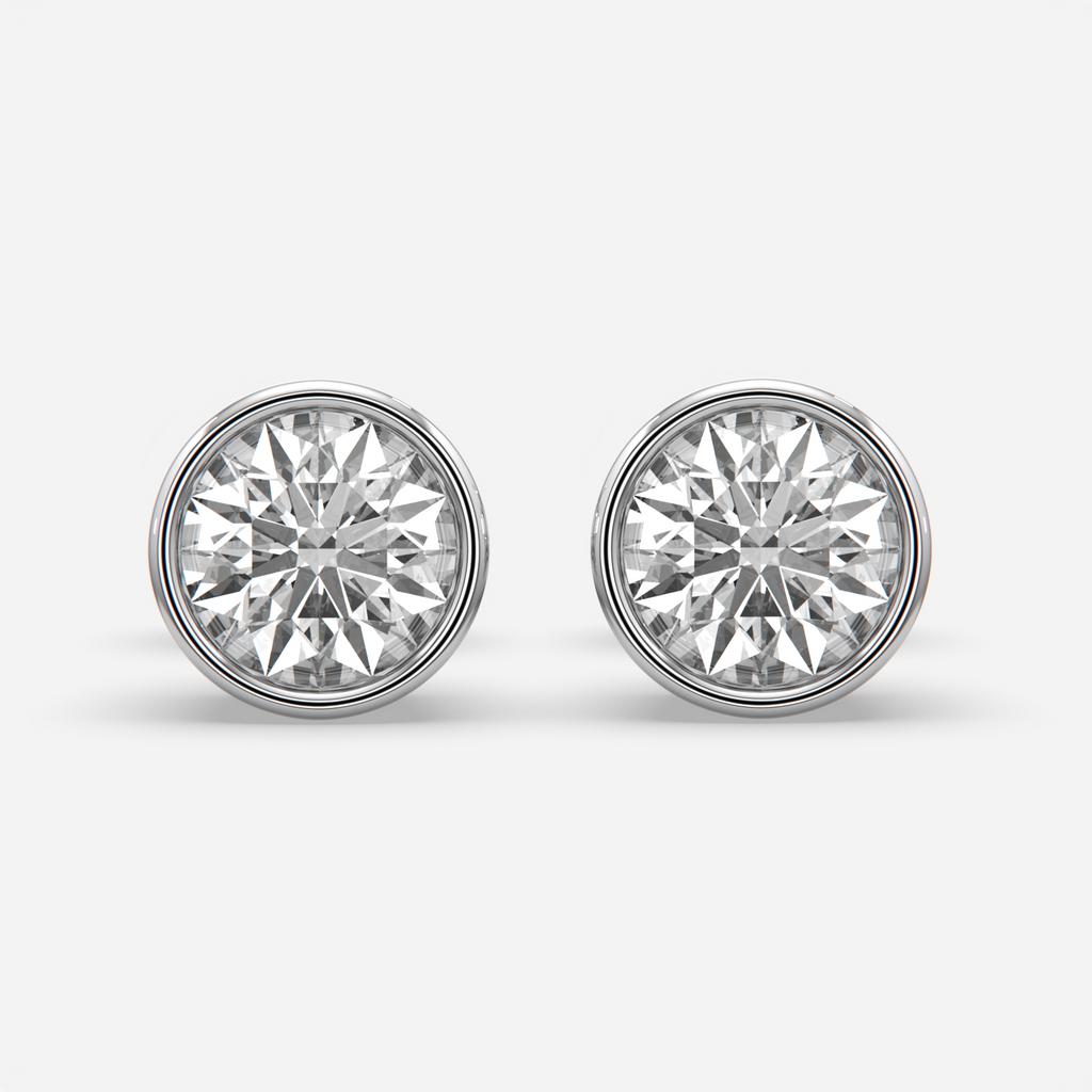 2.00 Ct D VS1 Round Full Bezel Diamond Studs, in white gold, front view