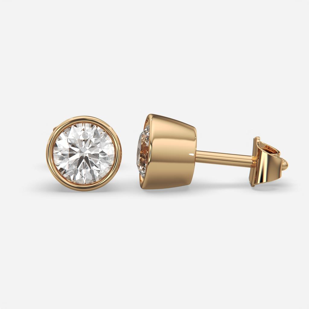 2.00 Ct D VS1 Round Full Bezel Diamond Studs, in yellow gold, front view