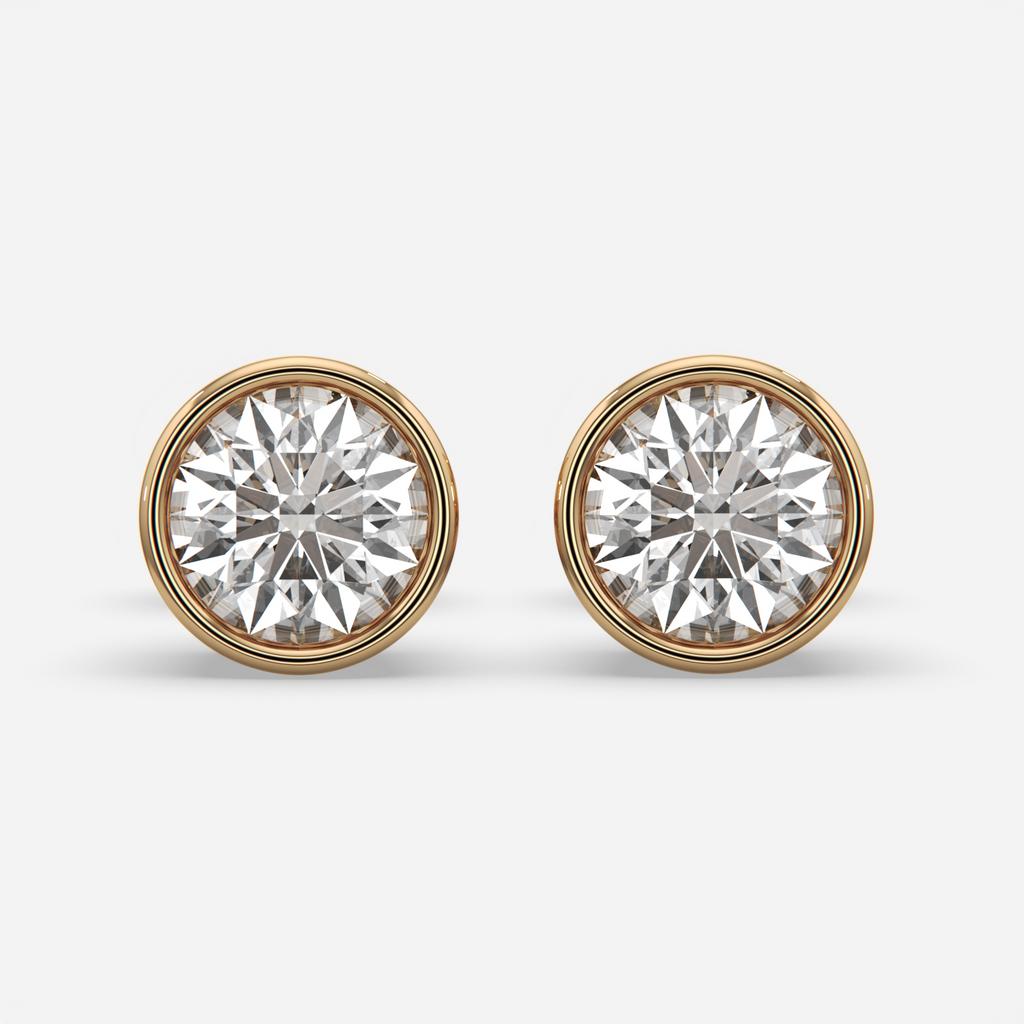 2.00 Ct D VS1 Round Full Bezel Diamond Studs, in yellow gold, front view