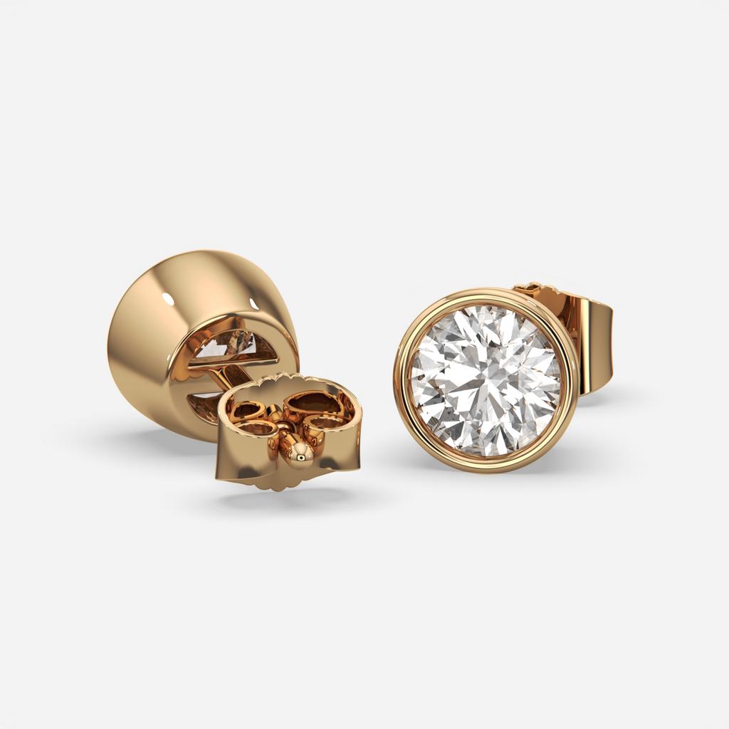 2.00 Ct D VS1 Round Full Bezel Diamond Studs, in yellow gold, front view