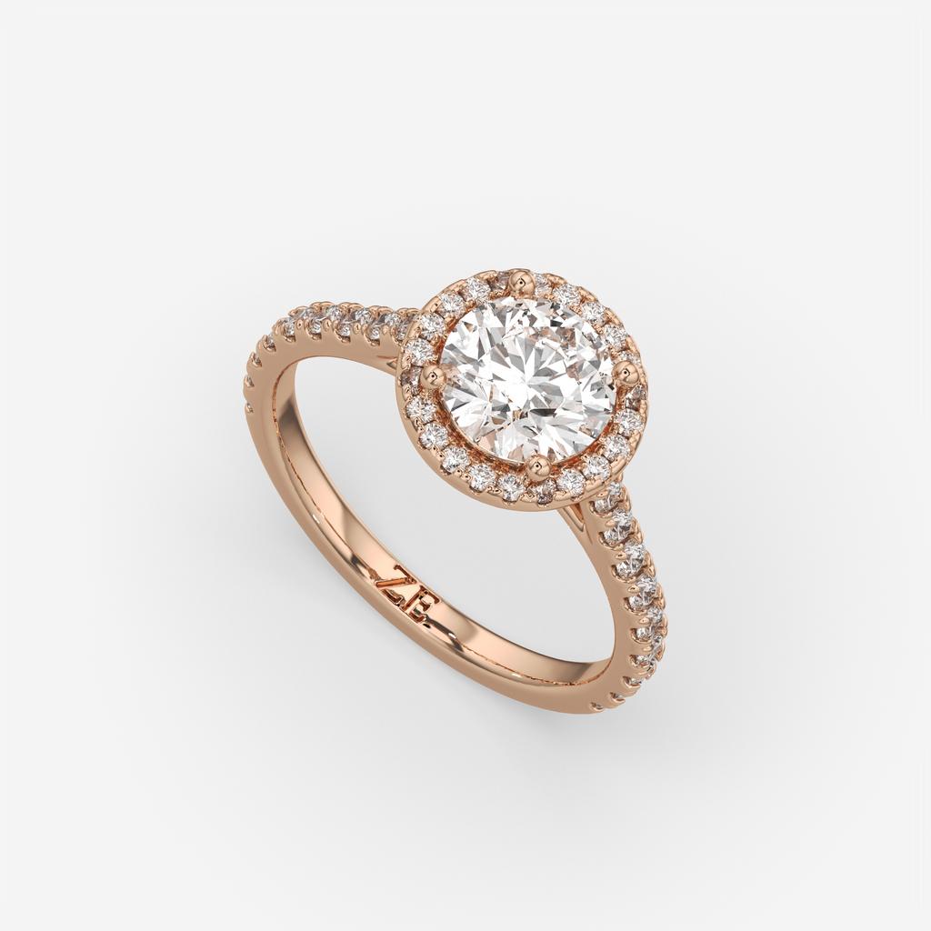 2.00 Ct D VS1 Round Lab-Grown Diamond Halo Ring with Round Accents, in rose gold, front view