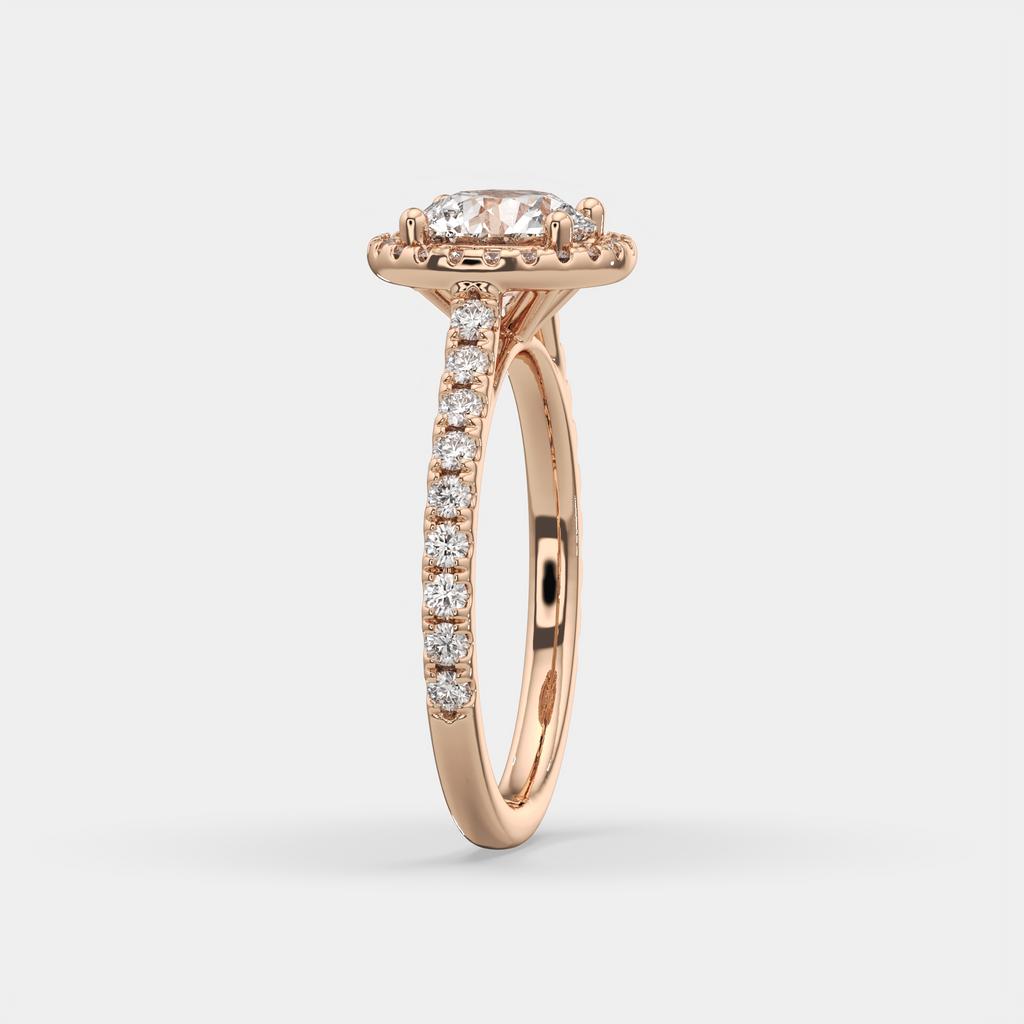 2.00 Ct D VS1 Round Lab-Grown Diamond Halo Ring with Round Accents, in rose gold, side profile
