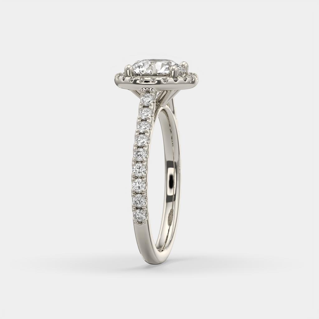 2.00 Ct D VS1 Round Lab-Grown Diamond Halo Ring with Round Accents, in white gold, side profile