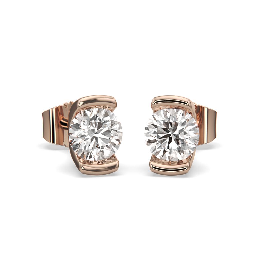 2.00 Ct D VS1 Round Semi Bezel Diamond Studs, in rose gold, front view