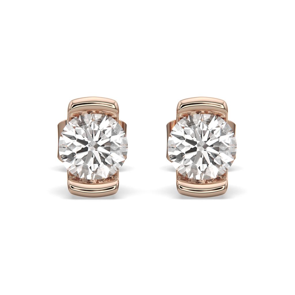 2.00 Ct D VS1 Round Semi Bezel Diamond Studs, in rose gold, front view