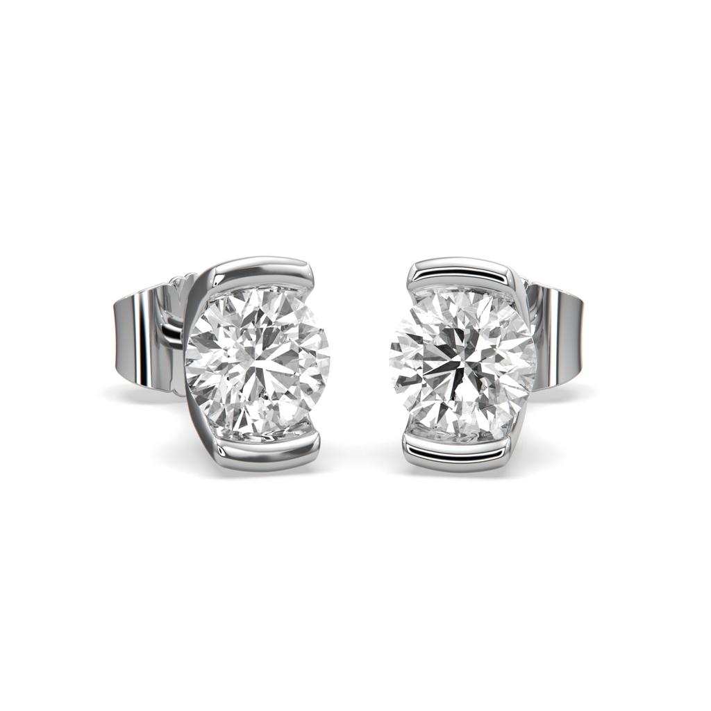 2.00 Ct D VS1 Round Semi Bezel Diamond Studs, in white gold, front view