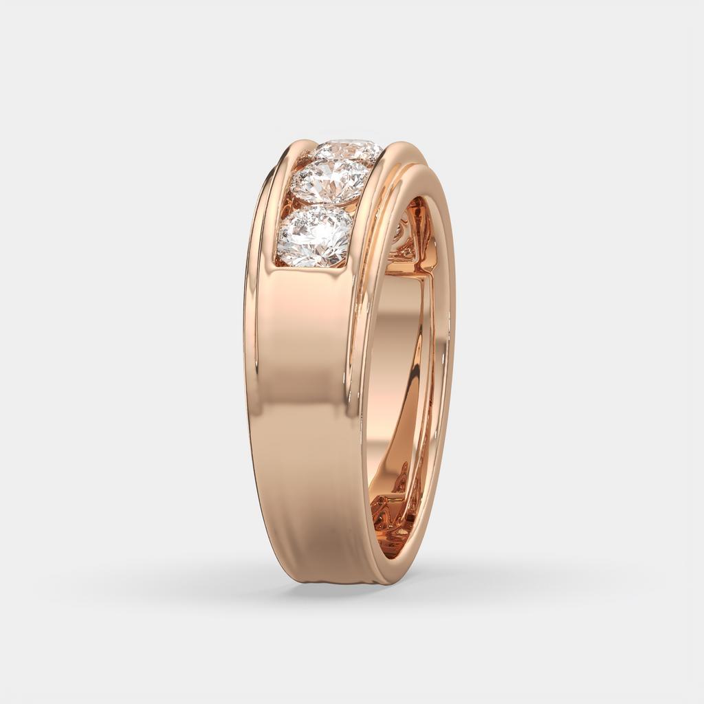 2.00 Ct D-E VS1 Round Lab-Grown Diamond Men's Channel Set Wedding Band, in rose gold, side profile