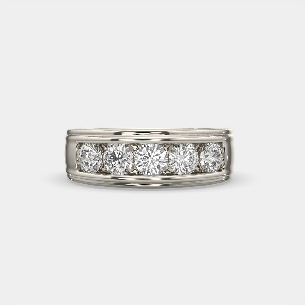 2.00 Ct D-E VS1 Round Lab-Grown Diamond Men's Channel Set Wedding Band, in white gold, front view