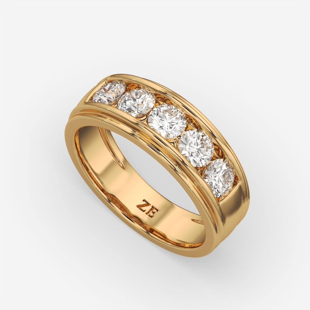 2.00 Ct D-E VS1 Round Lab-Grown Diamond Men's Channel Set Wedding Band, in yellow gold, front view