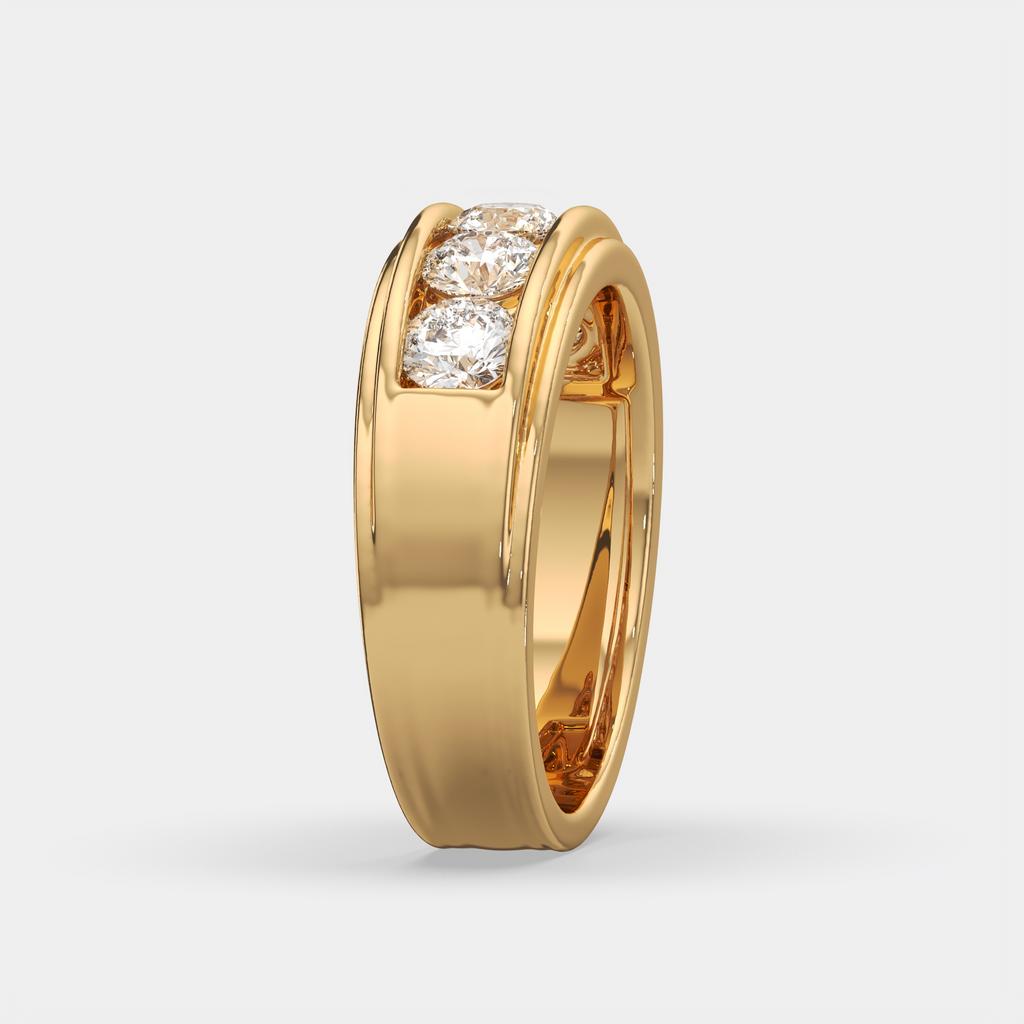 2.00 Ct D-E VS1 Round Lab-Grown Diamond Men's Channel Set Wedding Band, in yellow gold, side profile