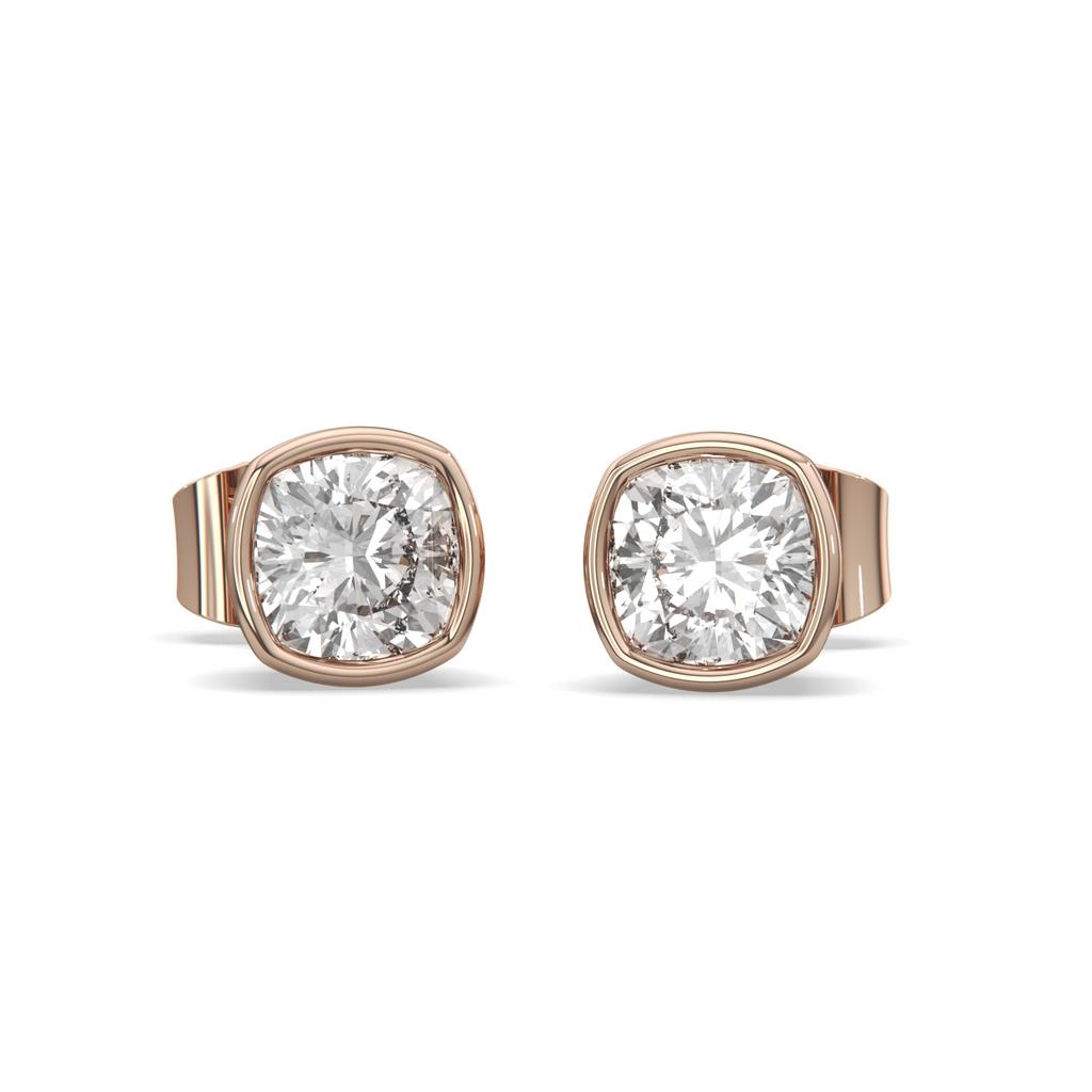 2.00 Ct E VS1 Cushion Cut Full Bezel Diamond Studs, in rose gold, front view