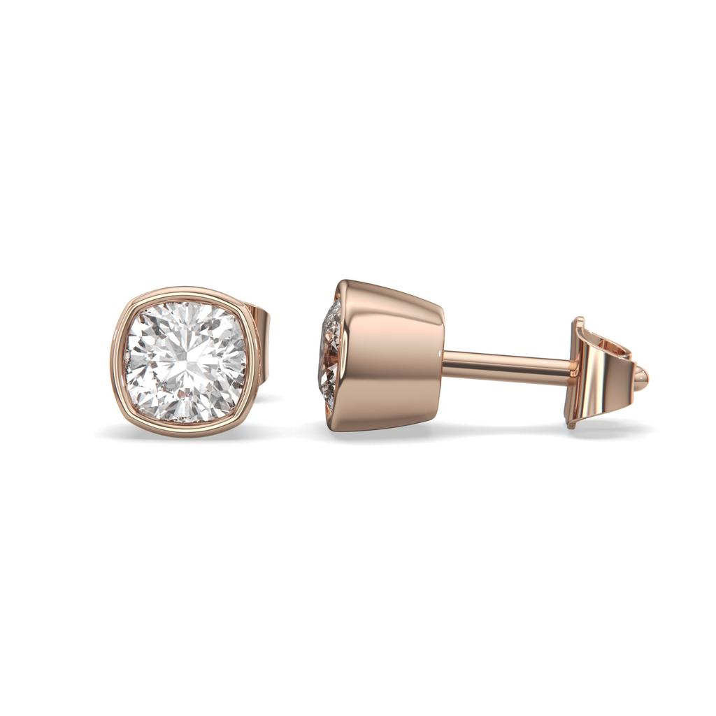2.00 Ct E VS1 Cushion Cut Full Bezel Diamond Studs, in rose gold, front view