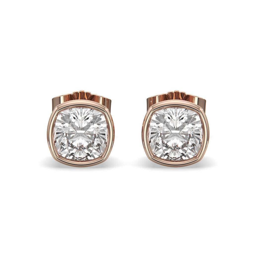 2.00 Ct E VS1 Cushion Cut Full Bezel Diamond Studs, in rose gold, front view