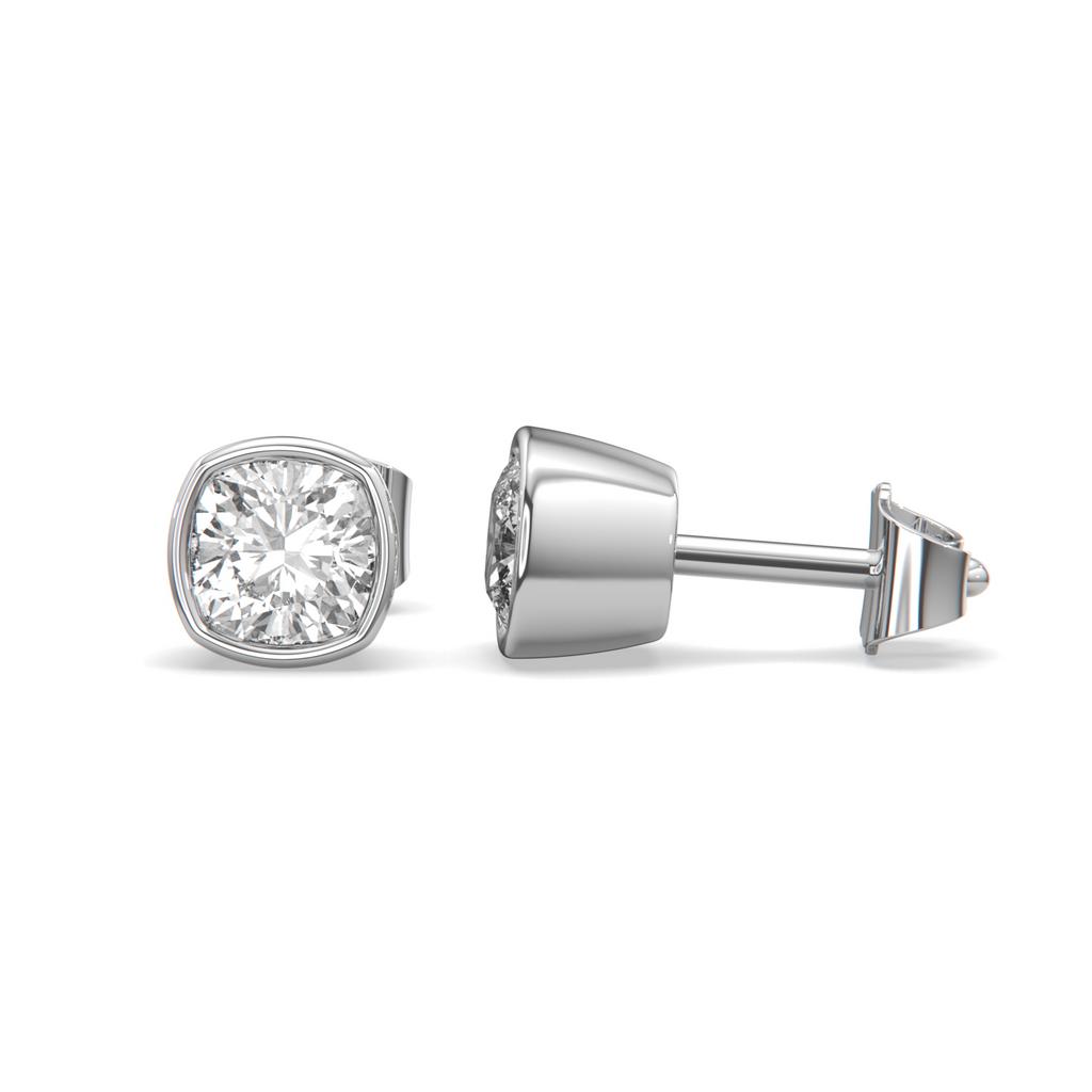2.00 Ct E VS1 Cushion Cut Full Bezel Diamond Studs, in white gold, front view