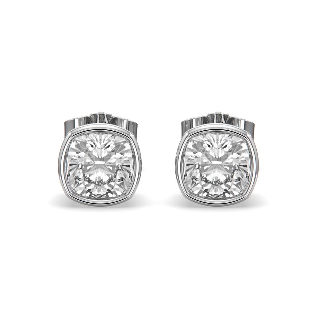2.00 Ct E VS1 Cushion Cut Full Bezel Diamond Studs, in white gold, front view