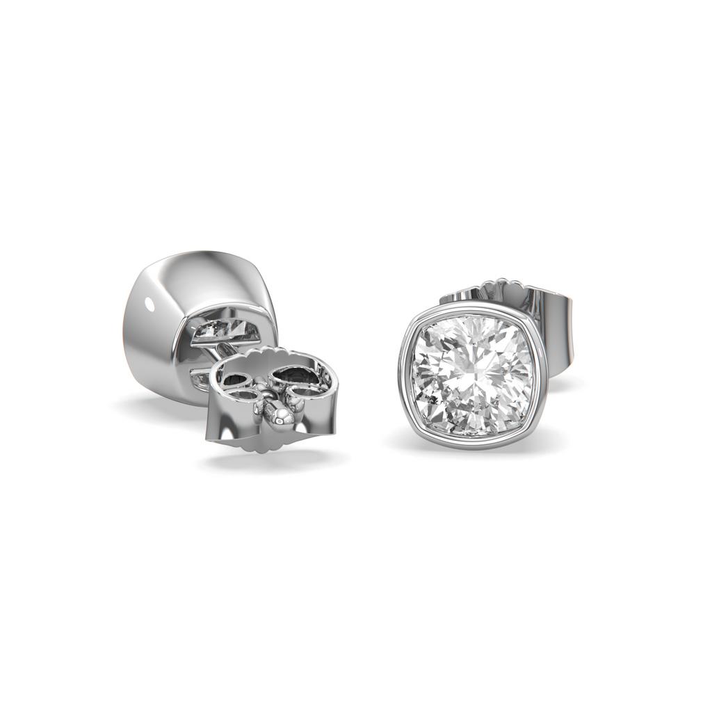 2.00 Ct E VS1 Cushion Cut Full Bezel Diamond Studs, in white gold, front view