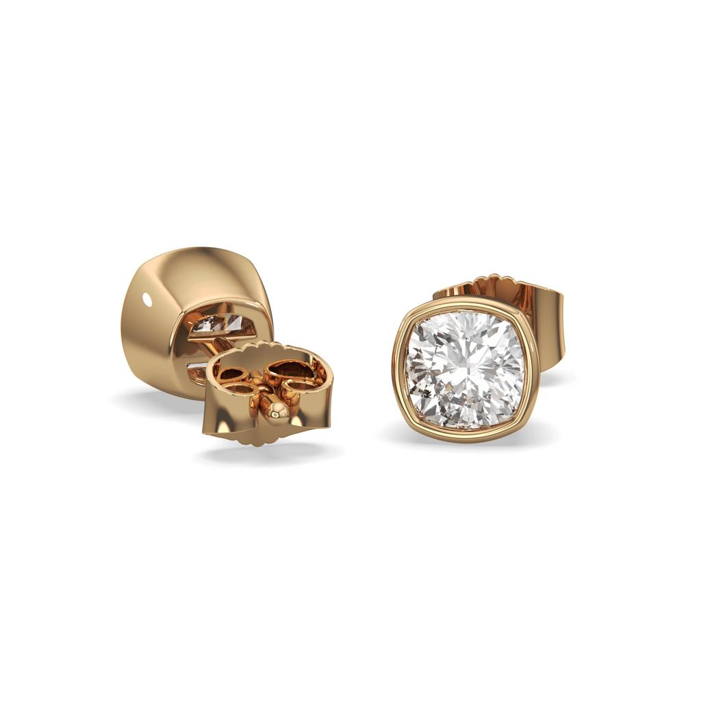 2.00 Ct E VS1 Cushion Cut Full Bezel Diamond Studs, in yellow gold, front view