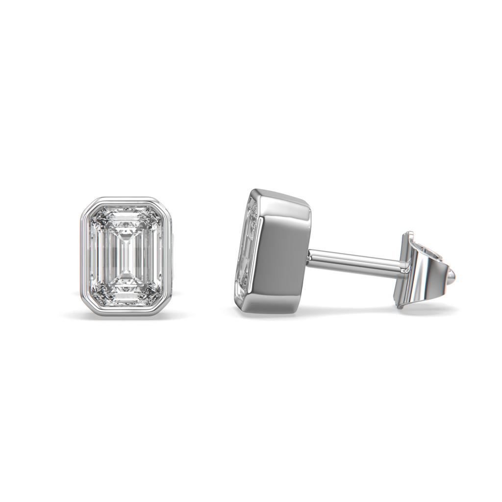 2.00 Ct E VS1 Emerald Cut Full Bezel Lab Grown Diamond Studs, in white gold, front view