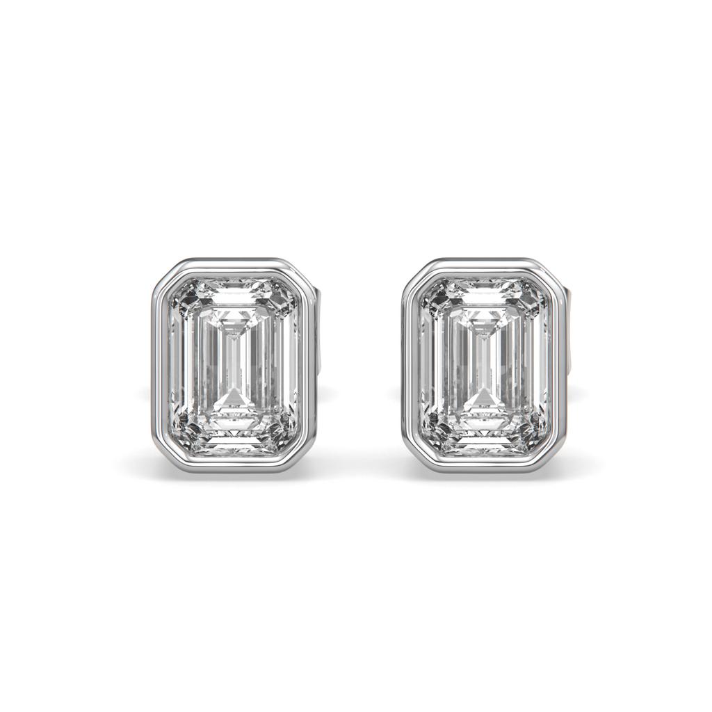 2.00 Ct E VS1 Emerald Cut Full Bezel Lab Grown Diamond Studs, in white gold, front view