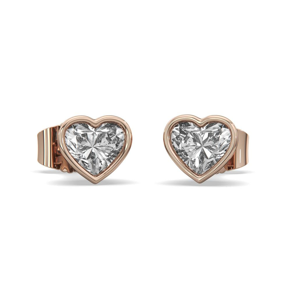 2.00 Ct E VS1 Heart Shape Full Bezel Diamond Studs, in rose gold, front view