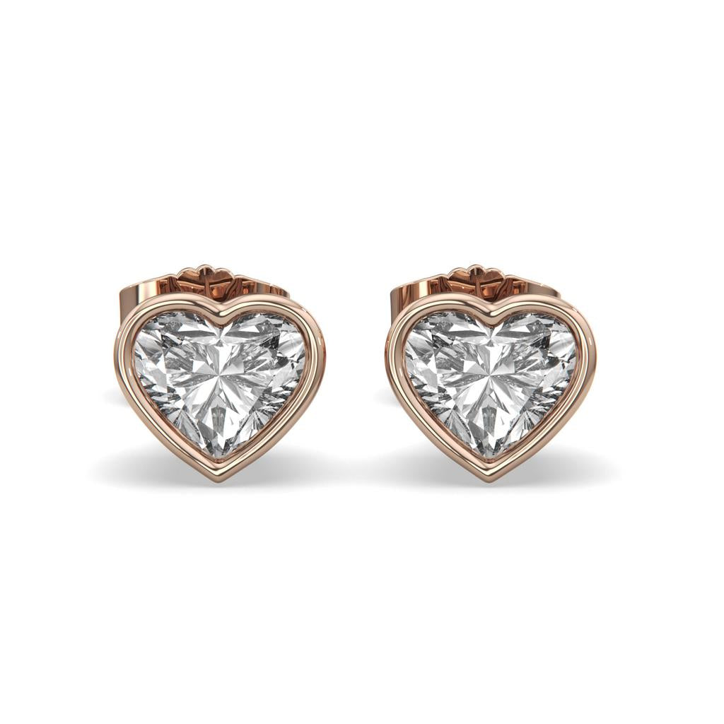 2.00 Ct E VS1 Heart Shape Full Bezel Diamond Studs, in rose gold, front view