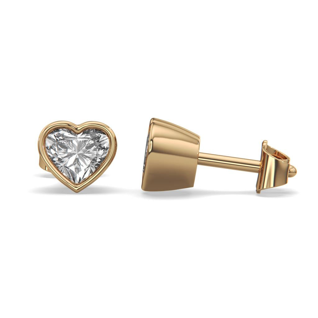 2.00 Ct E VS1 Heart Shape Full Bezel Diamond Studs, in rose gold, front view