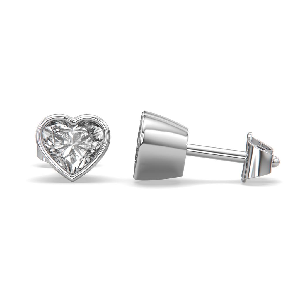 2.00 Ct E VS1 Heart Shape Full Bezel Diamond Studs, in white gold, front view