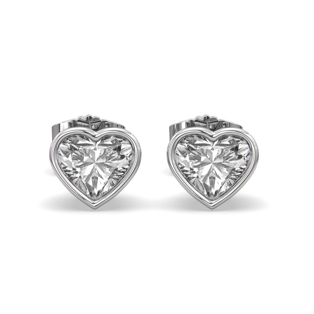 2.00 Ct E VS1 Heart Shape Full Bezel Diamond Studs, in white gold, front view