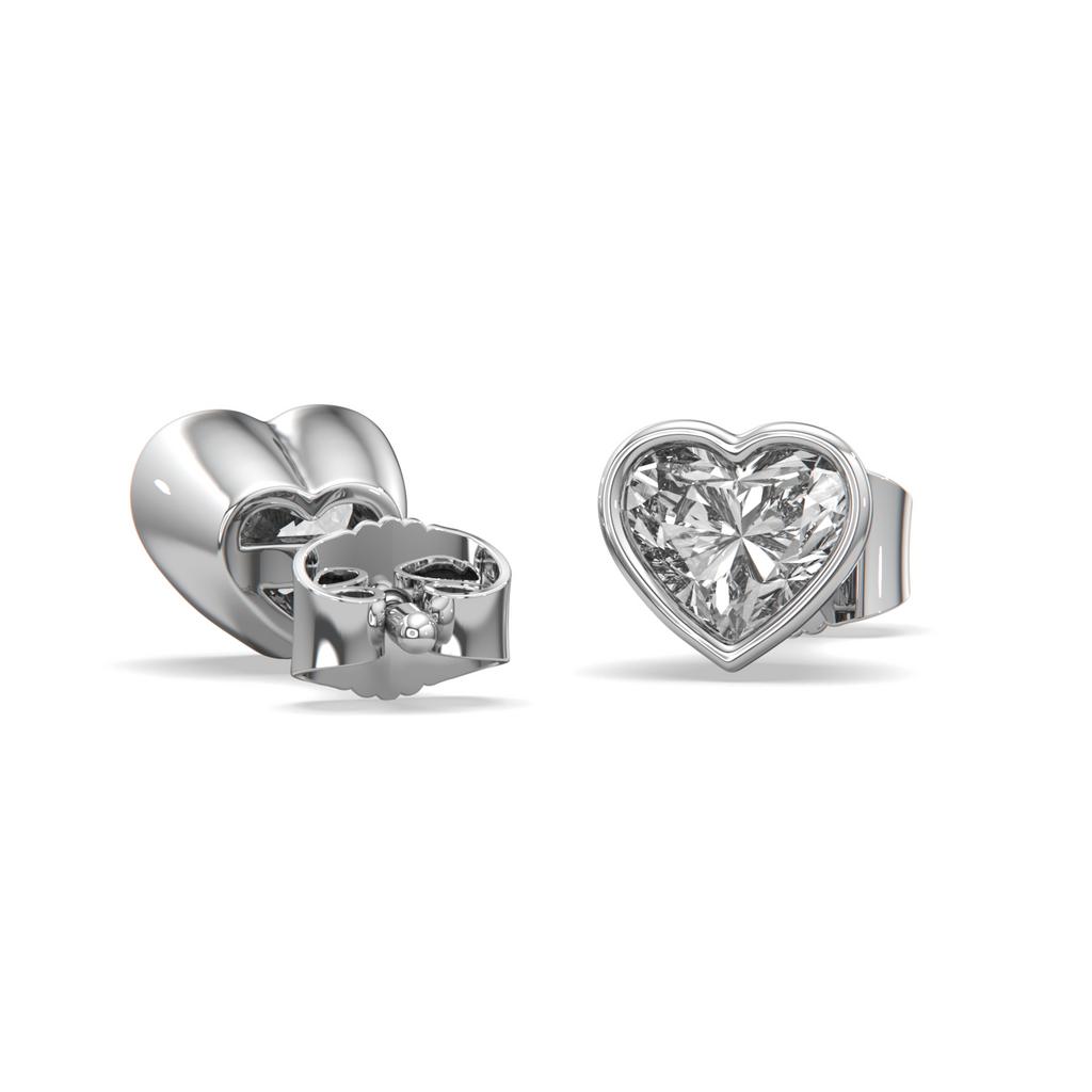 2.00 Ct E VS1 Heart Shape Full Bezel Diamond Studs, in white gold, front view