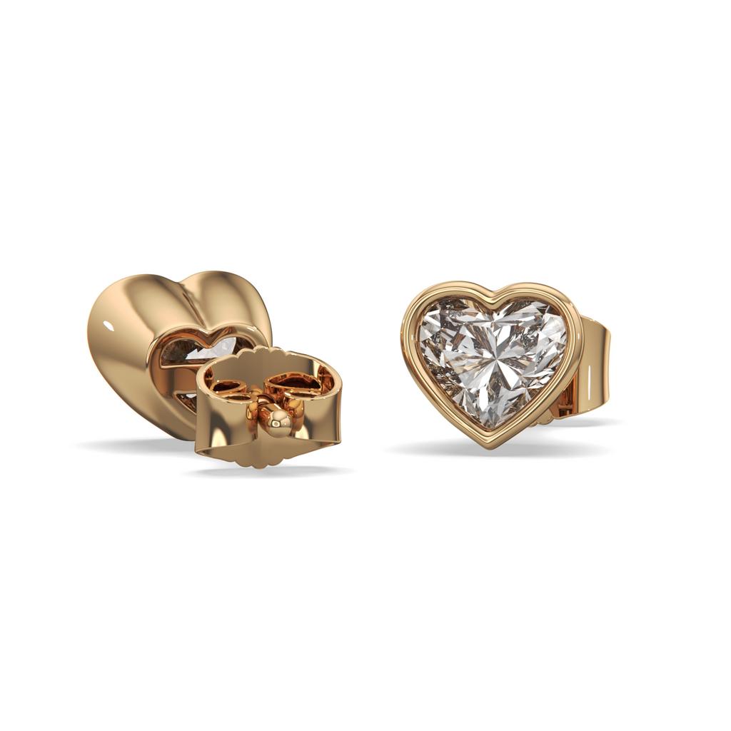 2.00 Ct E VS1 Heart Shape Full Bezel Diamond Studs, in yellow gold, front view