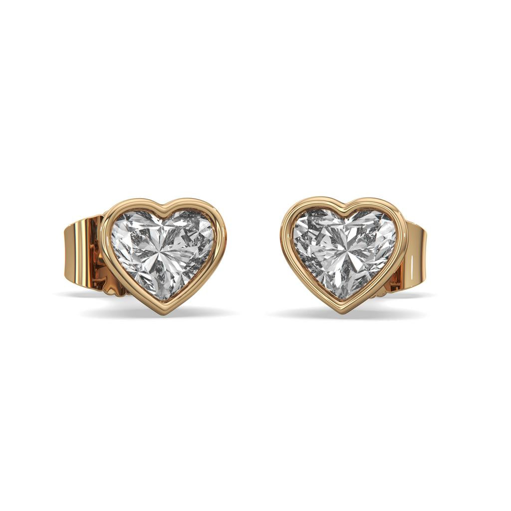 2.00 Ct E VS1 Heart Shape Full Bezel Diamond Studs, in yellow gold, front view