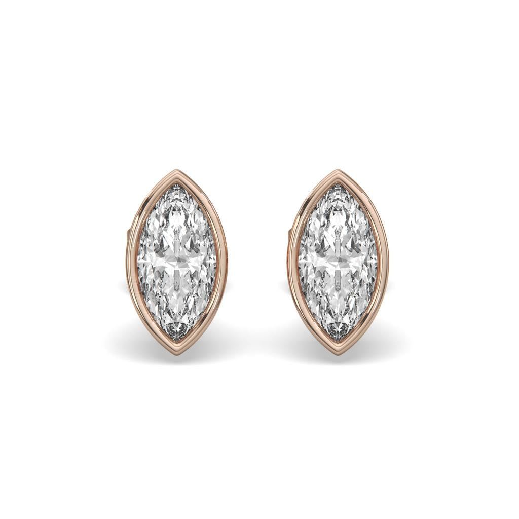 2.00 Ct E VS1 Marquise Full Bezel Diamond Studs, in rose gold, front view