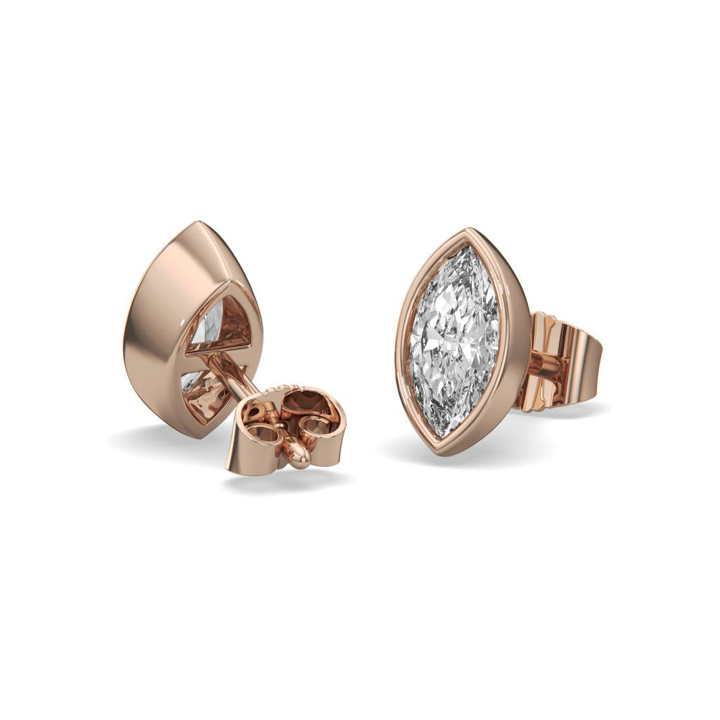 2.00 Ct E VS1 Marquise Full Bezel Diamond Studs, in rose gold, front view