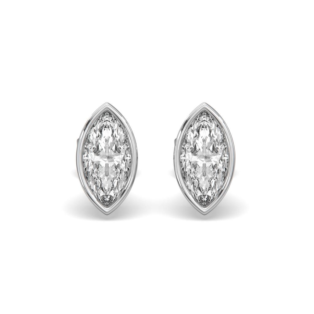 2.00 Ct E VS1 Marquise Full Bezel Diamond Studs, in white gold, front view