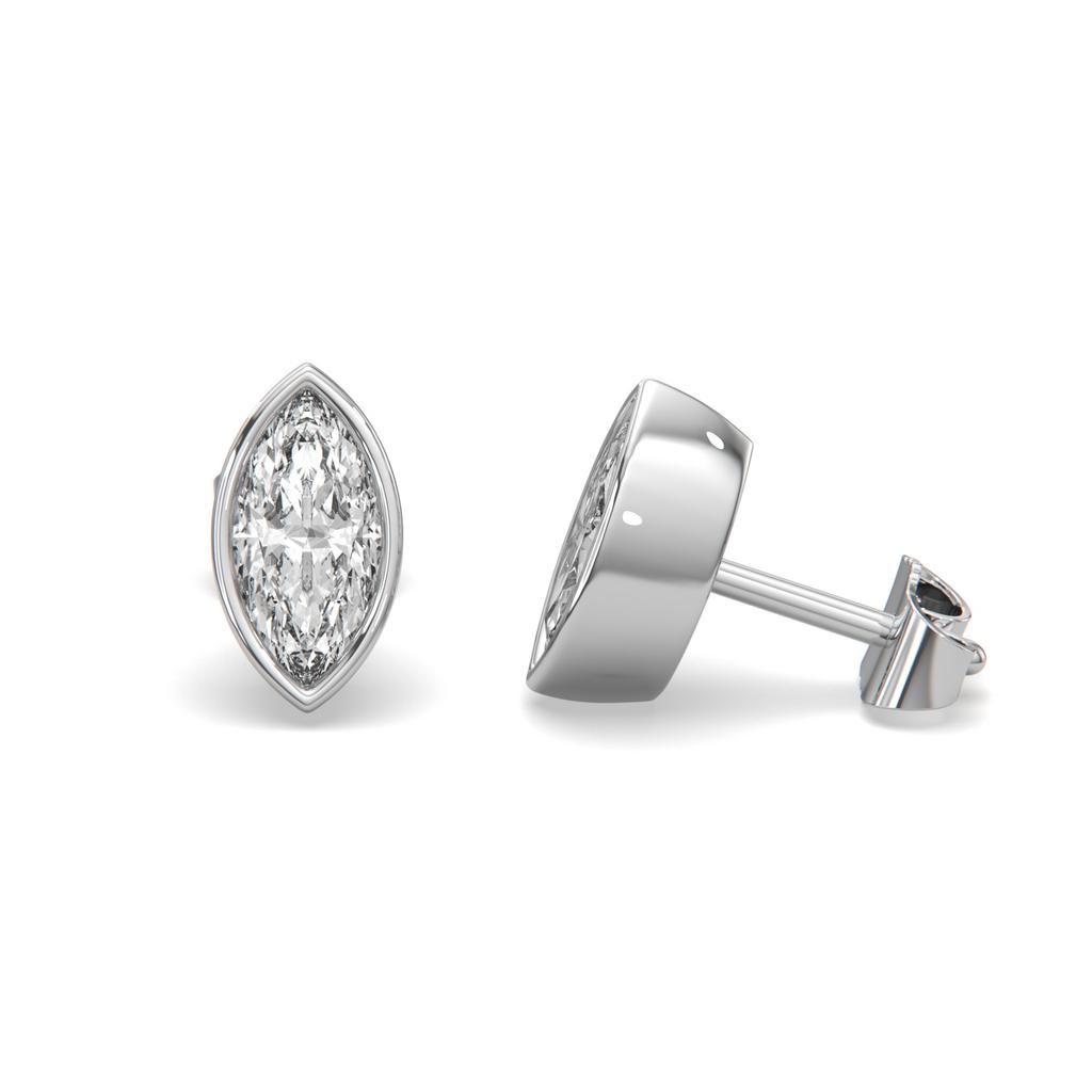 2.00 Ct E VS1 Marquise Full Bezel Diamond Studs, in white gold, front view