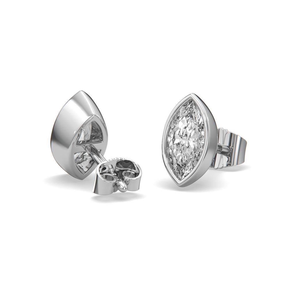 2.00 Ct E VS1 Marquise Full Bezel Diamond Studs, in white gold, front view