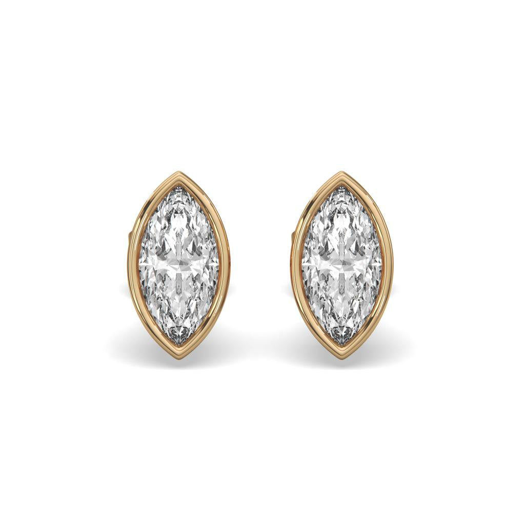 2.00 Ct E VS1 Marquise Full Bezel Diamond Studs, in yellow gold, front view