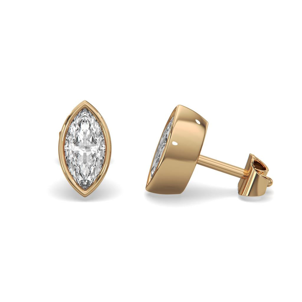 2.00 Ct E VS1 Marquise Full Bezel Diamond Studs, in yellow gold, front view