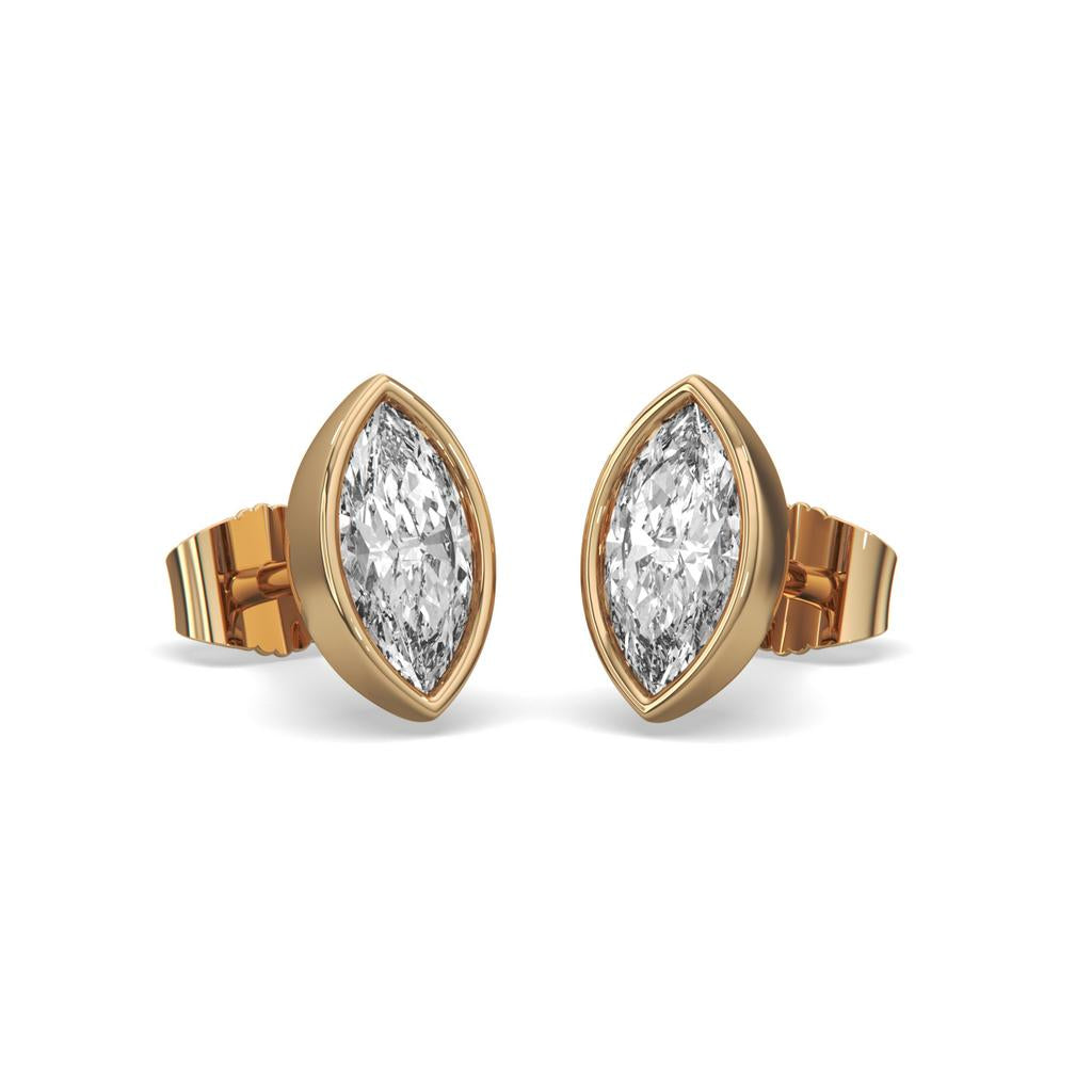2.00 Ct E VS1 Marquise Full Bezel Diamond Studs, in yellow gold, front view
