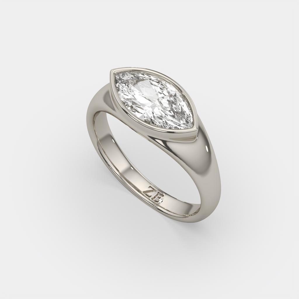2.00 Ct E VS1 Marquise Solitaire Diamond Ring, in white gold, side profile