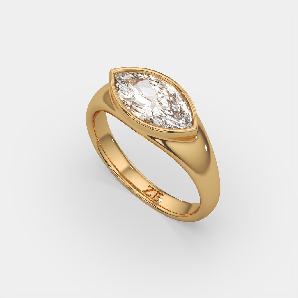 2.00 Ct E VS1 Marquise Solitaire Diamond Ring, in yellow gold, side profile