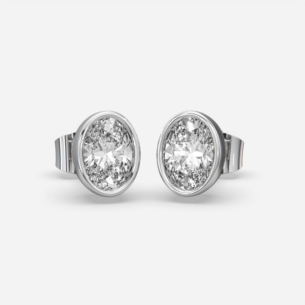 2.00 Ct E VS1 Oval Cut Full Bezel Diamond Studs, in white gold, front view