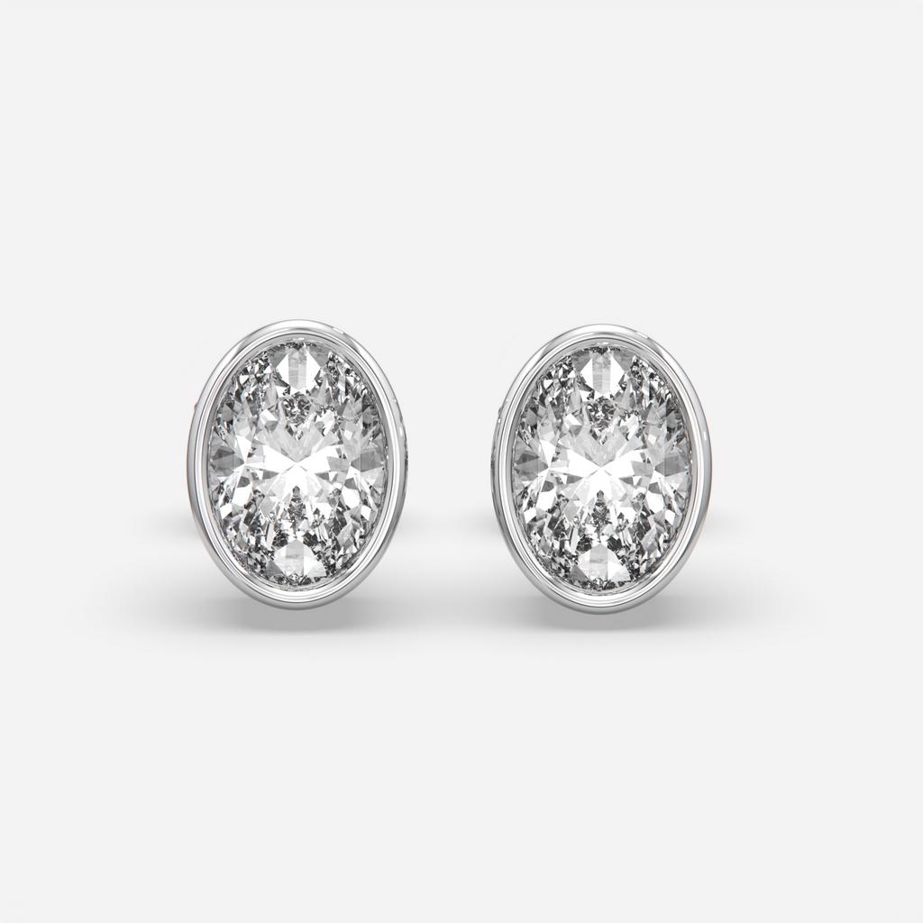 2.00 Ct E VS1 Oval Cut Full Bezel Diamond Studs, in white gold, front view