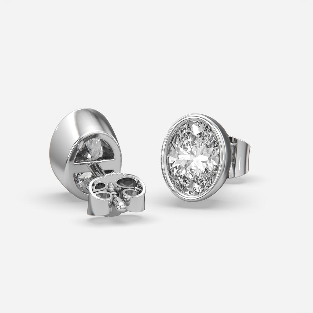 2.00 Ct E VS1 Oval Cut Full Bezel Diamond Studs, in white gold, front view