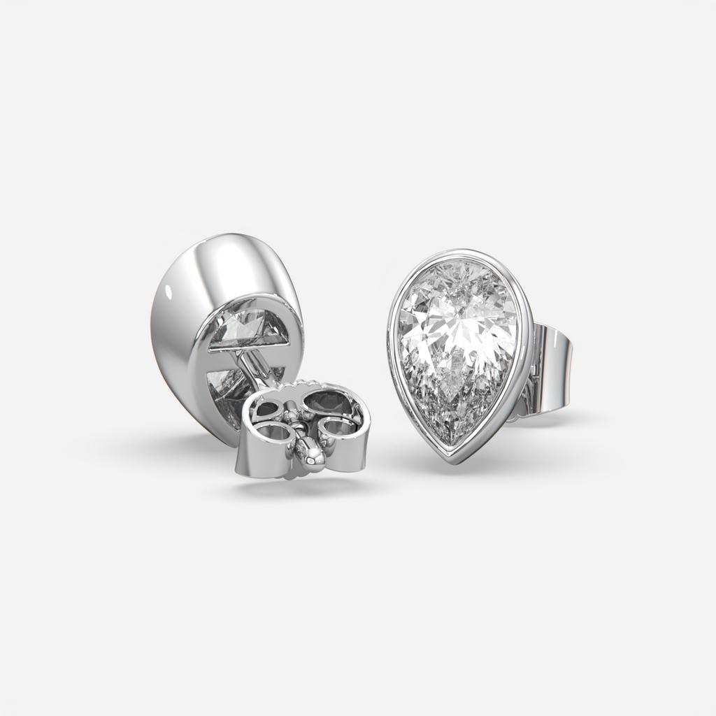 2.00 Ct E VS1 Pear Shaped Full Bezel Lab Grown Diamond Studs, in white gold, front view