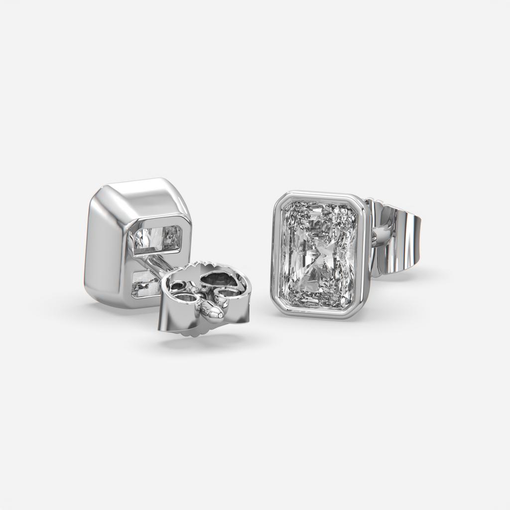 2.00 Ct E VS1 Radiant Cut Full Bezel Diamond Studs, in white gold, front view