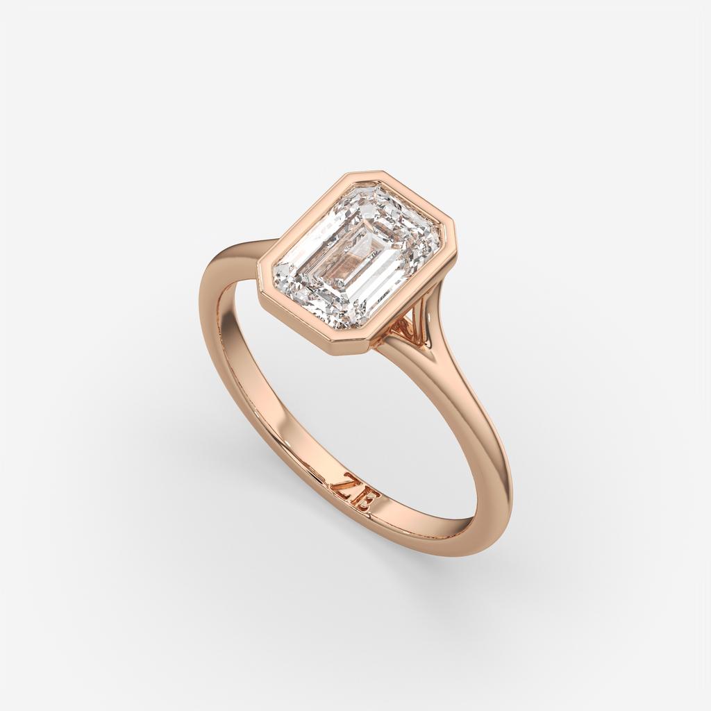 2.00 Ct F VS1 Emerald Cut Lab Grown Diamond Solitaire Ring, in rose gold, front view