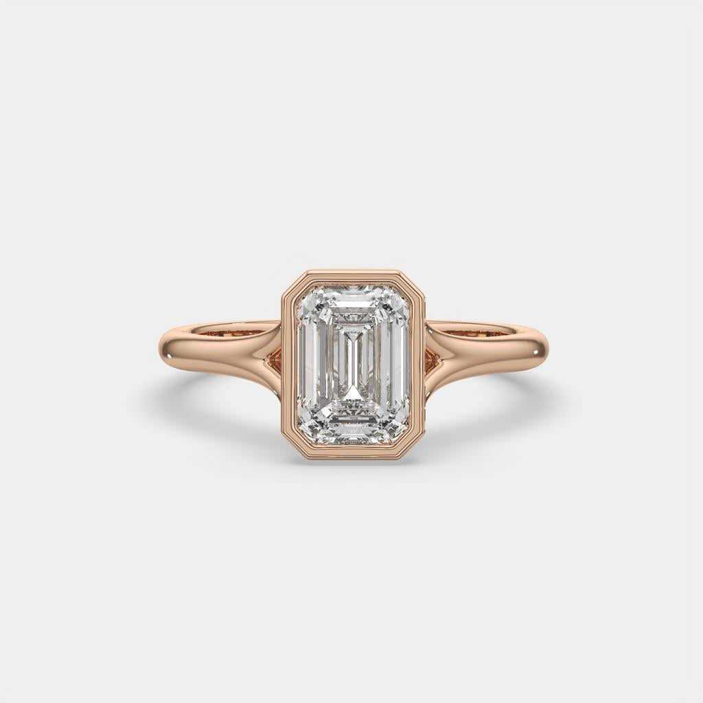 2.00 Ct F VS1 Emerald Cut Lab Grown Diamond Solitaire Ring, in rose gold, front view